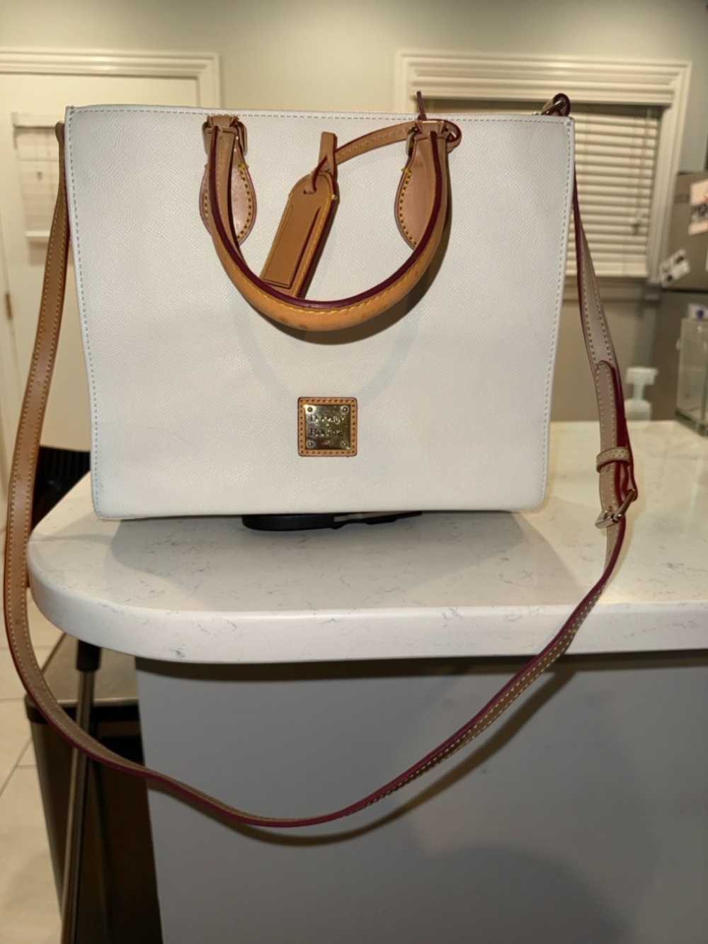 Dooney & Bourke White Satchel with Tan Leather Trim - Picture 13 of 13